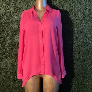 Pretty pink high low long sleeve blouse